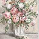 Dazzlewall Vintage Floral Canvas Wall Art Farmhouse Still Life Posters Rustic Pink and White Flower Vase Prints Botanical Oil Painting for Bathroom Bedroom Living Room 12x16in Unframed