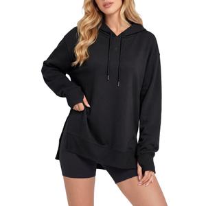 LYANER Women's Hoodies Side Slit Long Sleeve Thumb Hole Casual Loose Sweatshirts Black X-Large