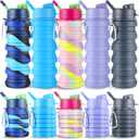5 Pcs Collapsible Water Bottles, 16 oz Portable Foldable Water Bottle with Metal Clip Silicone Leakproof Travel Waters Bottle Reusable Sports Waters Bottles for Travel Camping Hiking Cycling