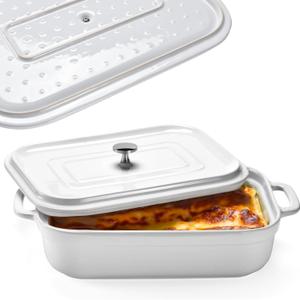 Stoneware Casserole With Lid - Rectangular Pan with Lid - Covered Stoneware Cookware Pans Stone Set - Freezer & Oven Safe Stone Bakeware for Baking, Lasagna, and Other Baked Dish, and Food Deep