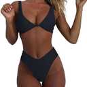 geluboao Bikini Set for Women Solid V Neck Knot Front Push Up Swimsuit Size (Small) (Top Only)