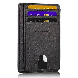 TOURSUIT Travel Minimalist Slim Front Pocket Wallet for Men Women, RFID Blocking Credit Card Holder Case (Cross Black)