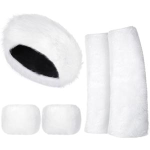 SATINIOR 3 Pieces Faux Fur Headband Set Ear Warmer Headwrap Furry Wrist Cuff Leg Warmers Boot Cuff Accessories for Girls (White)