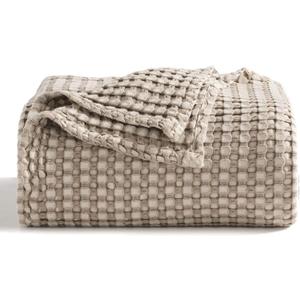 Bedsure Cooling Cotton Waffle Queen Size Blanket -Lightweight Breathable Summer Blanket of Rayon Derived from Bamboo for Hot Sleepers, Luxury Throws for Bed, Couch and Sofa, Taupe, 90x90 Inches (Queen (90" x 90"))