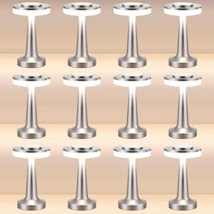 Riakrum 12 Pcs LED Cordless Table Lamp Bulk Rechargeable,Silver | Portable Wireless Lamps, 3 Color Stepless Dimming, 15 Hour Battery, Touch Control, Wedding Home Restaurant Decor