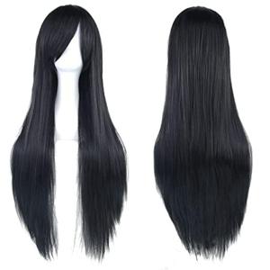 IMISSU 80cm Long Straight Natural Hair Cosplay Wigs with Bangs Colorful Halloween Costume Party Wig for Women (Black)