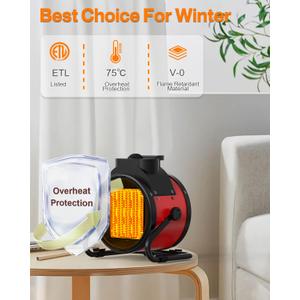 Outdoor Patio Heaters - 1500W Portable Electric Garage Heater with 2S Fast Heating, Overheat Protection, Heaters Heat Up in 3 Modes, Patio Heaters for Outdoors, Tents and Indoors, Yellow