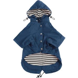 Morezi Dog Zip Up Raincoat with Reflective Buttons, Rain/Water Resistant, Adjustable Drawstring, Removable Hood, Raincoats with Legs 8lbs to 80lbs Available - Dark Blue - XL