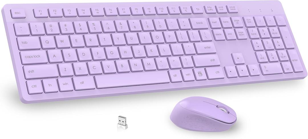 LeadsaiL Purple Wireless Keyboard and Mouse Combo, Full-Sized Ergonomic Computer Keyboard, 2.4GHz USB Cordless Keyboard Silent Mouse Set, 12 FN Shortcuts for Windows MacOS Laptop Computer