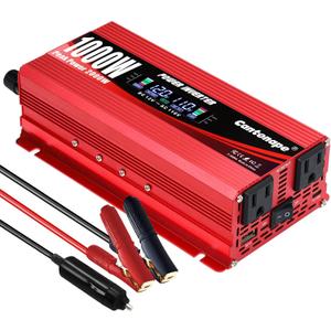 1000W/2000W(Peak) Car Power Inverter DC 12V to 110V/120V AC Converter with LCD Display Dual AC Outlets and Dual USB Car Charger for Car Home Laptop Truck Red