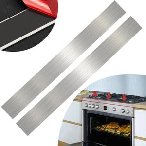2 Pcs 304 Stainless Steel Strips, Brushed Self-Adhesive Strip Metal Trim Strip, Finishing Sheet Metal Strips for Microwave/Oven/Range/Cooktop, 30" Long, 3" Wide Gap Filler for Kitchen Decor