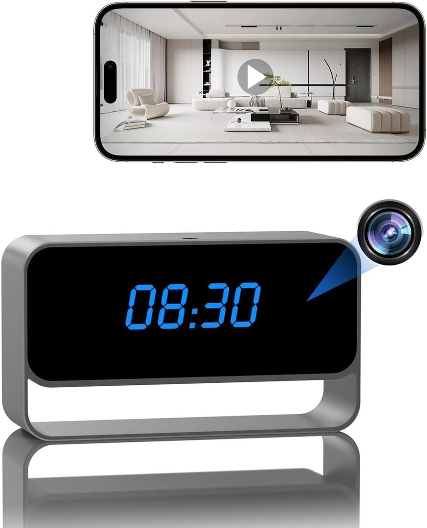 Mini WiFi Camera with Clock - Full HD 1080P - Wireless Nanny Cam for Home Office Security - Strong Night Vision - Cloud Storage
