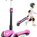 Electric Scooter for Kids Ages 3-12, Full Body Lights Up, Wide Deck, 3 Adjustable Heights, 5MPH Safe Speed, 90min Riding, Foldable 3 Wheel Electric Scooter for Kids Boys Girls Toddler