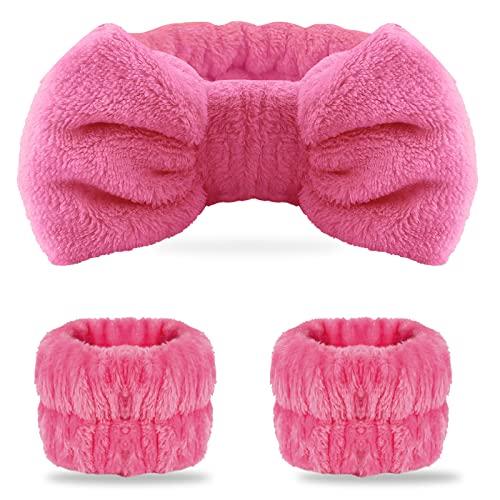 WSYUB Spa Headband and Wrist Bands for Makeup & Face Wash, 1 Set, Watermelon red