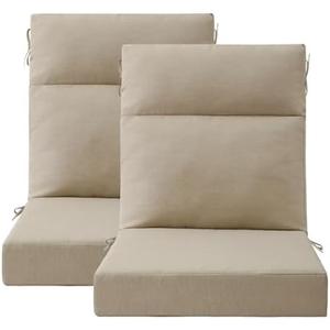 Unimatta Outdoor High Back Chair Cushion Seat Pads, 2-Pack 44 x 21 Inch Water-Repellent & Fade-Resistant Patio Furniture Cushions with Ties for Adirondack, Rocking Chairs, Tan