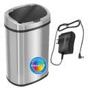 SensorCan 13 Gallon Kitchen Trash Can with Lid and Odor Filter, AC Adapter Included, Motion Sensor Stainless Steel Oval Garbage Bin for Home Office Work Bedroom Living Room Slim Wastebasket