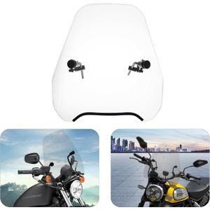 FATECIM 15" Clear Motorcycle Windscreen Windshield 1 1/8" Handlebar Mount Motorbike Wind Deflector Flyscreen Universal for Harley Davidson Honda Kawasaki Suzuki Triumph Yamaha Indian Victory