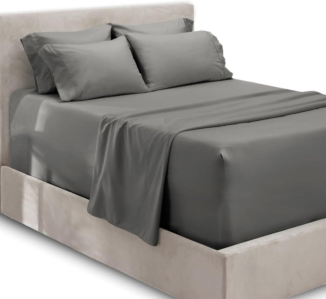 Hearth & Harbor Extra Deep Pocket Sheets - Fits Mattress 18-24 Inches Deep - Extra Deep Pocket Full Size Sets - 6 Piece Full Size - Full - Gray Sheets