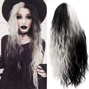 Mildiso Long Wigs for Women 26'' Black White Wig Cute Colorful Silver Hair Perfect for Party Halloween M051