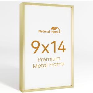 9x14 Aluminum Metal Picture Frame,Tempered Glass Gold Photo Frame 9x14 for Family Photo,Posters,Art,Document to Wall Mount Horizontally or Vertically