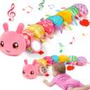 Baby Girls Toys 0-6 Month Music Animal Stuffed Caterpillar Toy for Infant 0-3 3-6 Months with Mirror Crinkle Rattle Tummy Time Sensory Toys for 3 4 5 6-12 Month Old Newborn Baby Shower Birthday Gifts