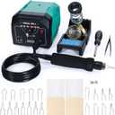 YIHUA 939-II Wood Burning Kit Station Pyrography pen 250~750/482~1382 Temperature Adjustable with 20 Wire Nibs, 1 Stable Pen Holder, 2 Stencils, 2 Scrap Wood, 1 S/S Tweezers, and 1 pliers (Green)