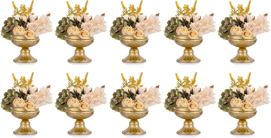 Metal Vases for Table Centerpieces, Hewory Gold Compote Pedestal Vase Floral Container Bulk, Brass Mini Footed Bowl Flower Holders Center Pieces for Wedding Birthday Party Anniversary (10pcs, 6.5in)