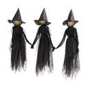 3Pcs Witches Halloween Home Decorations, Scary Light Up Holding Hands Screaming Witches with Stakes, Standing Witches for Outdoor Garden Yard Lawn Haunted House Decoration (Black)