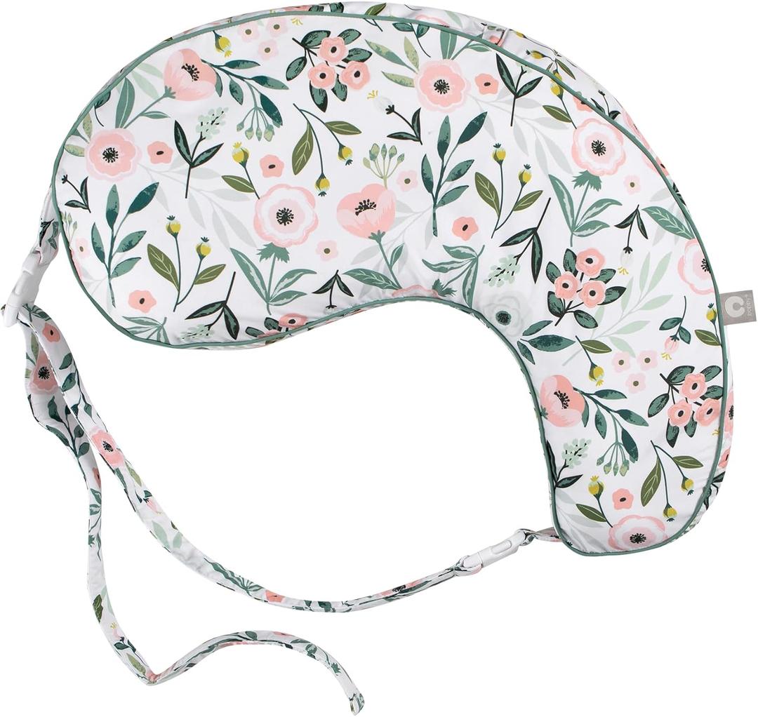 Boppy Uplift Nursing Pillow - Wedge Bottle & Breastfeeding Pillow to Reduce Spit-Up and Reflux Symptoms, with Body-Inclusive Opening and Belt, Baby Safety Alliance Verified - Pink Garden Flowers