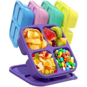 Canfanni 5 PCS Bento Snack Containers, Reusable 4 Compartment Divided Food Storage Containers, Divided Lunchable Container for School, Work and Travel (Multicolor)