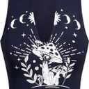 Remidoo Women's Graphic Tank Top Sleeveless Notched V Neck Muscle Crop Top Mushroom Shirt (XL)