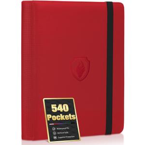 Premium 9 Pocket Card Binder for 540 Cards, Fabmaker PU Cover Trading Card Binder, Sturdy Card Collection Album, Sleek Card Holder Folders for Game Cards & Sports Cards, Red