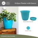 The HC Companies 8 Inch Eclipse Round Planter Pots with Drainage Holes & Attached Saucer, Lightweight UV-Resistant Plastic Indoor & Outdoor Planters, 4-Pack Flower Pots for Garden & Home Decor, Teal