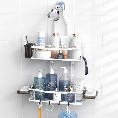 Aitatty Hanging Shower Caddy Bathroom Organizer: Rustproof Shower Shelf Racks Over Shower Head - No Drilling Inside Bath Shower Rack Shelves Over Showerhead for Shampoo with Soap Holder White