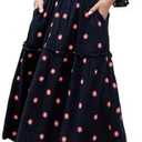 ABYOVRT Women Floral Embroidered Maxi Dress Long Puff Sleeve Square Neck Bohemian Flowy Dress with Pockets Summer Fall,S