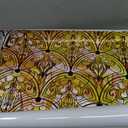3D Stained Glass Window Film, Decorative Window Privacy Film for Bathroom,Front Door,Home, Sun Blocking Heat Control,Static Cling, Removable Non-Adhesive Golden Ironwork 23.6inch x 35.4inch
