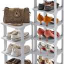 5 Tiers Shoe Rack Organizer for Closet Shoe Holder Storage Narrow Plastic Vertical, Free Standing Shoe Rack Shelf for Entryway Stackable Stability DIY, Grey