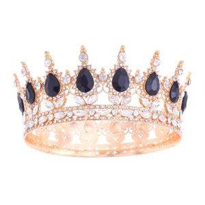 Queen Crown for Women Crystal Tiara for Girl Rhinestone Wedding Headband for Bride Hair Accessories for Costume Birthday Party Prom Gifts (Gold-Black)