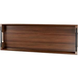 Large Acacia Wood Serving Tray with Metal Handles - 36" Long Charcuterie Board for Cheese, Meat & Appetizers - Perfect for Kitchen, Entertaining, Gatherings & Home Decor (36" x 12" x 2", Black Handle 02)