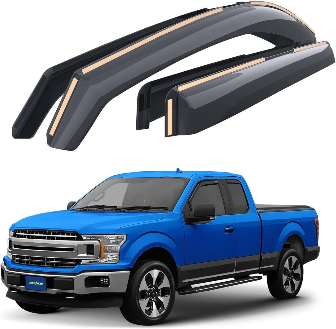 Goodyear Shatterproof in-Channel Window Deflectors for Ford F150 2015-2020 SuperCab (fit for Ford F250-F550 17-25) Rain Guards,Window Visors for Cars,Vent Deflector, Car Accessories, 4pcs - GY003419LP