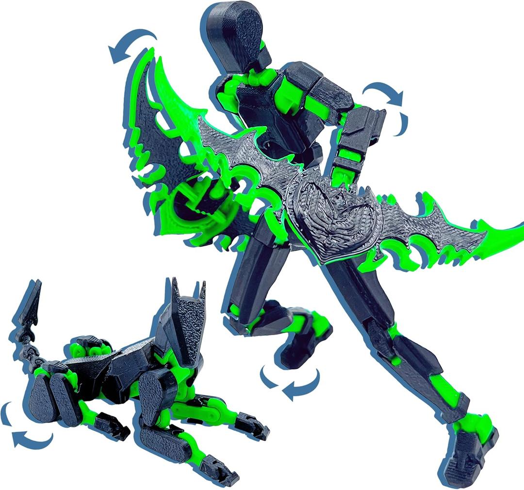 Uodofy (Assembly Completed) T13 3D Action Figure Set,Dummy Robo Titan 13 Action Figures,3D Printed Multi-Jointed Toy (Black + Green)
