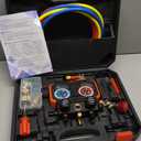 AC Manifold Gauge Set for R22 R410A R134a Refrigerant, 3 Way HVAC Manifold Gauges with R22 & R410A Safety Valves, 5FT Hoses, R134A & R410A Adapters, Universal Can Tap, Refrigerant Recharge Kit