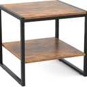 Homieasy End Table, 20 Inch Square End Table, Mini Fridge Stand with 2-Tier Storage Shelves, Industrial Wood Side Table Small Table Stand for Living Room, Bedroom, Office, Rustic Brown