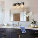 Chrome Bathroom Vanity Lights, Modern 3 Lights Crystal Bathroom Lighting Fixtures Over Mirror Black Chrome Wall Light with Square Shade