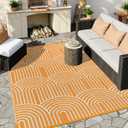 Anidaroel Rainbow Patio Rugs Outdoor 8X10 Waterproof, Reversible Camping Rug for Outside RV, Portable Plastic Straw Outdoor Area Rug for Backyard, Garden, Pool Deck (Orange, 8X10')