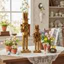 Weysat 2 Pcs Bronze Easter Nutcracker Figure Wooden Nutcracker Figures with Velvet Bow Easter Ornament for Festival Party Gift Shelves Table Desktop Fireplace Decor, 10inch, 15inch