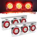 Partsam 2Pcs 54 LED Truck Trailer Tail Lights Bar with Chrome Iron Bracket Base Waterproof 24V 4 Inch Round Led Trailer Tail Lights Bar Stop Turn Signal Running Parking Lights Lamps RV Camper