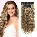 Curly Clip In Hair Extensions, 4PCS 20 Inch Brown with Blonde Highlights Extensions Clip Ins, Lace Weft Short Curly Invisible Natural Hairpieces for Women