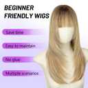AISI HAIR 【Beginner Friendly Wigs】 Mixed Blonde Wig with Bangs for Women, Middle Length NaturalLayered Straight Wig for Daily Party