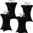 Wolkemer 4 Pack 30x43 Inch Spandex Cocktail Cover Black Stretch Table Cloths Fitted Tablecloth High Top Square Coners Table Covers for Wedding Birthday Party Bar Banquet Round Tables